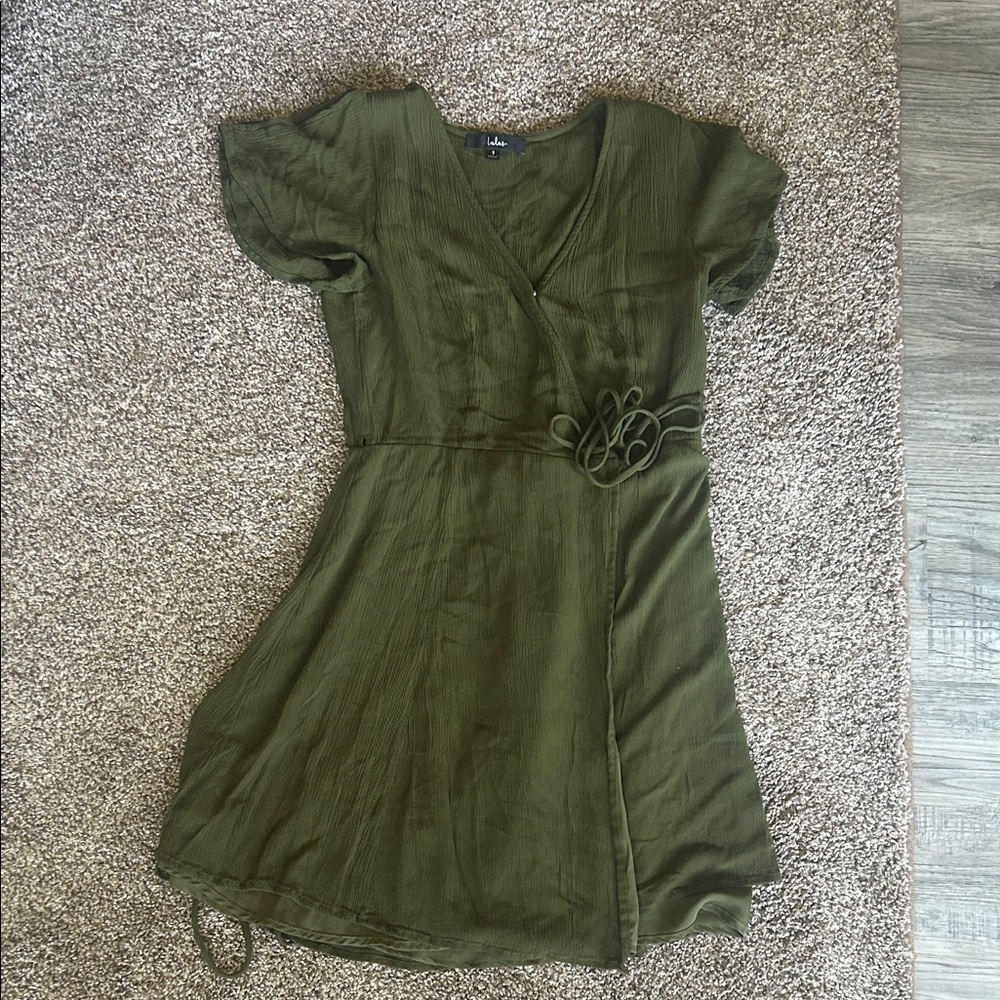 Lulu's Olive Green Short Sleeve Wrap Mini Dress